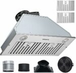 WACTO 30 Inch Stainless Steel Built-in Kitchen Vent with 800CFM 3-Speed, Push Button Control LED Lights Baffle Filters, Ducted/Ductless Convertible, ETL Listed - Range Hood